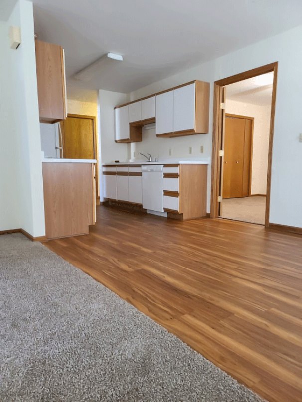Kitchen, Dining, Bedroom from Living Room